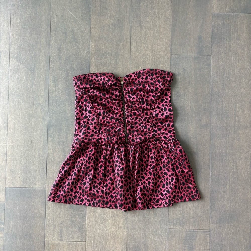 Pink and Black Leopard Print Strapless Top